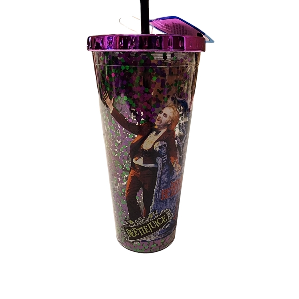 Beetlejuice 20 Oz Insulated Plastic Cup with Straw